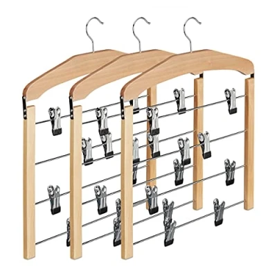 Imagen de Relaxdays Giro de 360º Percha múltiple Madera, Antideslizante, Pantalones, Faldas, Pack 3, HxLxP: 45,5x39x2,5 cm, Plata/Natural, 2.5x39x45.5 3