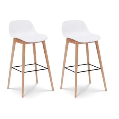 Imagen de Kosmi Lote de 2 taburetes Bar Blancos Estilo escandinavo con Patas Madera Natural Altura 66 cm