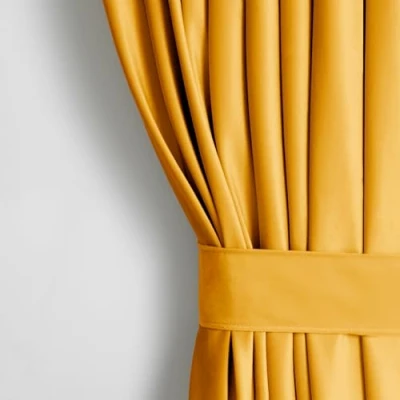 Imagen de AmeliaHome Cortina de Aspecto Aterciopelado, 140 x 270 cm, Amarillo Mostaza, 1 Unidad paños con Ojales, Aterciopelada, Opaca para Ventana, Ligera, Brillante, Decorativa