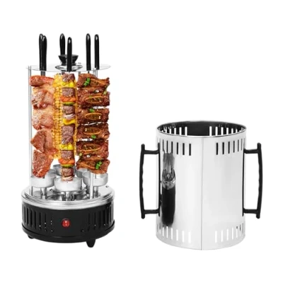 Imagen de Barbacoa eléctrica giratoria Döner vertical con 6 brochetas, parrilla girosgrill para asar sin grasa en casa, perfecta giroscopios, kebab y más