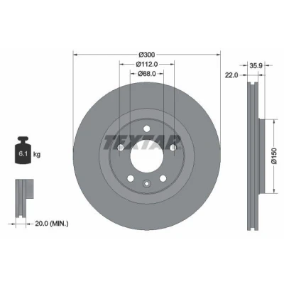 Imagen de TEXTAR PRO 92137103 Disco de freno 300 22 05/06 112 ventilación externa revestido sin perno sujeción rueda, buje rueda