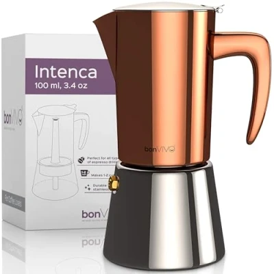 Imagen de bonVIVO Intenca Cafetera Italiana Express De Inducción Acero Inoxidable Cafeteras para Espresso Color Cobre