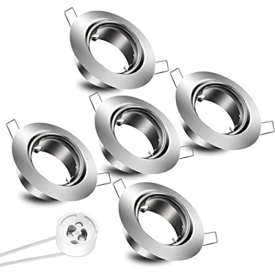 Imagen de EXTRASTAR Marco para Focos Empotrados, Aro Bombillas GU10, Foco Empotrable Downlight, Incluye Casquillos, Plata, 5Pcs