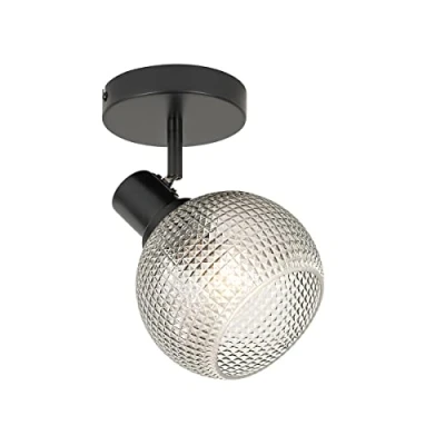 Imagen de QAZQA Diseño negro spot con cristal ahumado Chico/Acero Redonda Adecuado para LED Max. 1 x 40 Watt