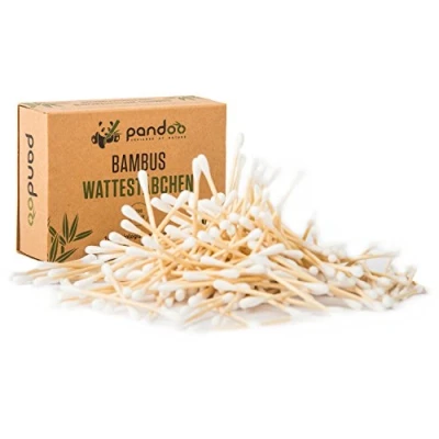 Imagen de pandoo Paquete de 14 bastoncillos algodón bambú, 2800 unidades, 100% biodegradables, veganos y sostenibles, compostables, sin plástico