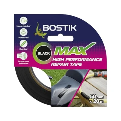 Imagen de Bostik Cinta de reparación máxima, negra, ultra fuerte, impermeable, máxima resistencia a la unión, resistente al calor, agua y los rayos UV, uso en interiores exteriores, rollo 50 mm x 20 m