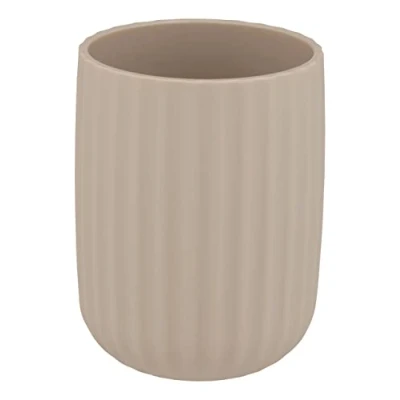 Imagen de Wenko Vaso para Cepillo de Dientes Agropoli, Beige, Soporte y Pasta en plástico diseño vívido Superficie Texturizada, sin BPA, Ø 7,5 x 10 cm
