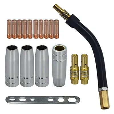 Imagen de RIVERWELD MB15 15AK Punta de contacto 1,2mm M6 y soporte puntas difusor copa protectora cuello antorcha para MIG soldadura 18 Uds