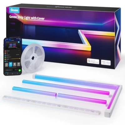 Imagen de Govee Tiras de LED RGBIC 5M con Cubiertas, Luces Inteligentes Funcionan Alexa y Asistente Google, Canal Difusor para Dormitorio, Zócalo, Estudio, Gabinete