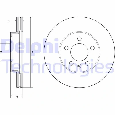 Imagen de DELPHI BG4963C Disco de freno 256 22 5 ventilado revestido altamente carbonizado sin cojinete rueda, anillo sensor ABS SEAT: IBIZA 5, Arona
