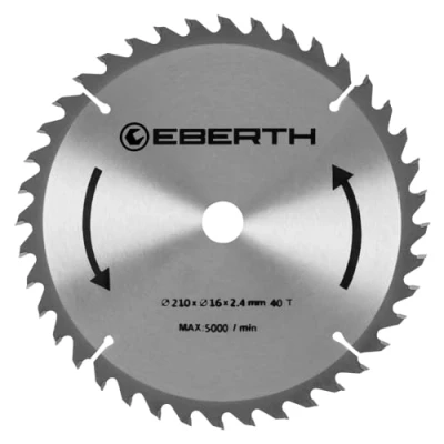 Imagen de EBERTH Hoja de sierra circular disco corte madera acero con para cortes en (210 mm diámetro, 16 perforación, 1,6 grosor hoja, 2,4 anchura corte, 40 dientes)