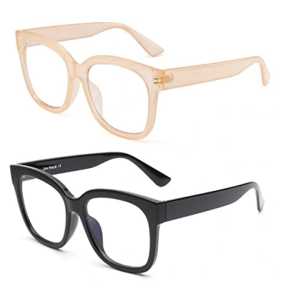 Imagen de JIM HALO Gafas Filtro Luz Azul Grandes. Cómodas y Resistentes contra Pantallas Monitores. Para Mujer Hombre. [Negro + Melocotón]