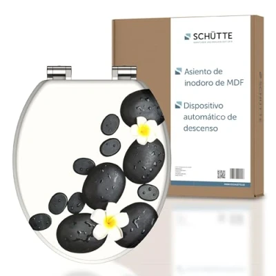 Imagen de SCHÜTTE asiento de inodoro Stone con descenso automático madera, tapa inodoro, núcleo madera diseño (carga máxima del 175 kg), color blanco