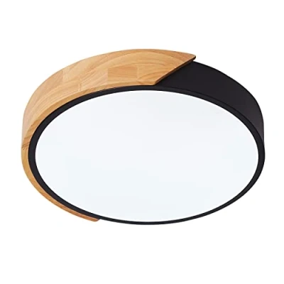 Imagen de Schindora Plafón LED 24W Blanco Frío 6000K 1600LM, Moderno Redondo de Madera Interior Ø30cm para Salón Pasillo Hogar Oficina Porche