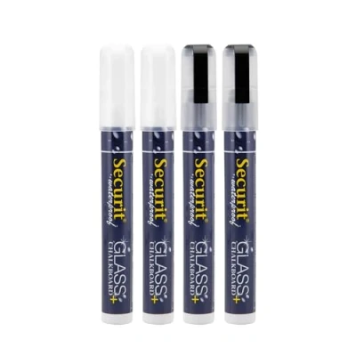 Imagen de Securit Pizarra, 4 unidades, punta media resistente al agua cristal Plus pizarra marcador blanco/negro (4 unidades)