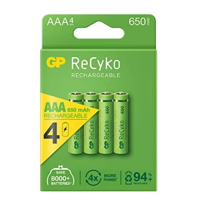 Imagen de Pila Recargable RECYKO GP AAA LR03 650mA (Blister 4 UNID) Ø10,5x44,5mm