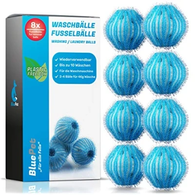 Imagen de BluePet® 8x Bolas de pelusa para la lavadora Elimina los pelos las mascotas y pelusas, atrapa secadora lavandería (8x Azul Claro)