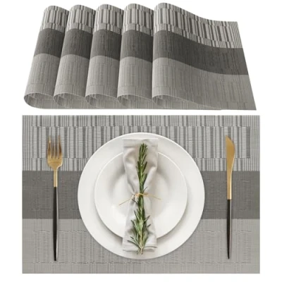 Imagen de Lumaca Manteles Individuales Lavables, Juego de 6 Salvamanteles (70% PVC y 30% Poliéster), Fácil Limpieza, Resistentes al Calor, Antideslizantes, para Mesa Cocina Restaurantes,Gris