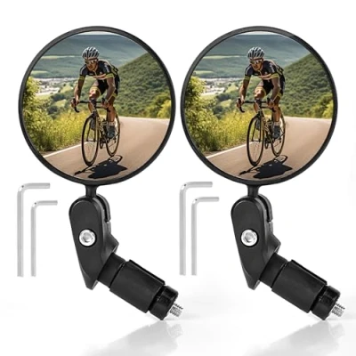 Imagen de AiQInu Retrovisor Bicicleta, HD Cristal Convexo Lente Bicicleta Espejo para manillar 18 22 mm, 360 giratorio bicicleta,Bicicleta de montaña,Bicicleta carretera (2 piezas)