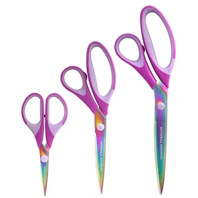 Imagen de JubileeYarn Juego de 3 tijeras titanio para costura, manualidades, oficina, color morado