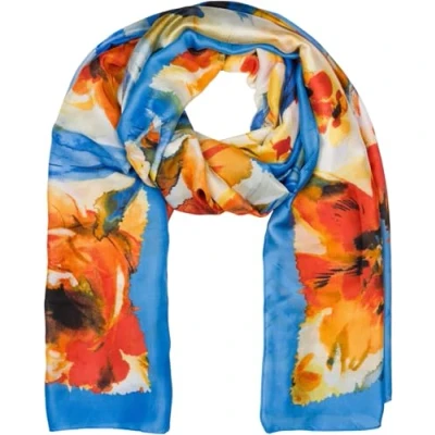 Imagen de styleBREAKER Bufanda de mujer con estampado flores coloridas en estilo acuarela, pañuelo ligero y sedoso 01016238, color:azul