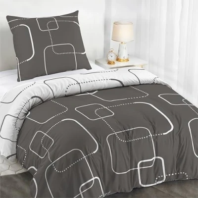 Imagen de Dreamzie 1 Funda nordica Cama 135x200 cm Diseño Geométrico Grises con Almohada 80x80 de 100% Microfibra Certificada Oeko Tex