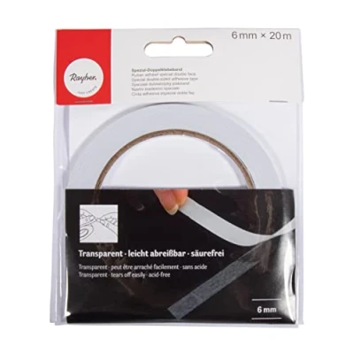 Imagen de Rayher 30068000 Rollo de Cinta Adhesiva Doble Cara Transparente, 6 mm Ancho, 20 m Largo, Libre ácido