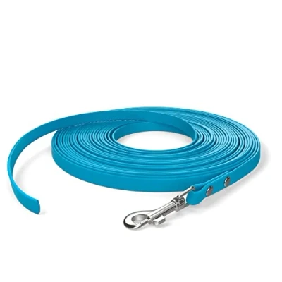 Imagen de Correa de Arrastre 10 m, para Perros, 1 mosquetón, Cian Azul, extraestrecha, repele la Suciedad y el Agua