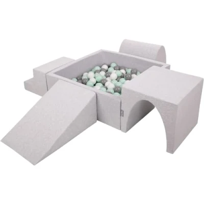 Imagen de KiddyMoon Parque Infantil De Espuma con Cuadrada Piscina Bolas (200 Bolas) para Niños, Gris Claro: Blanco/Gris/Menta
