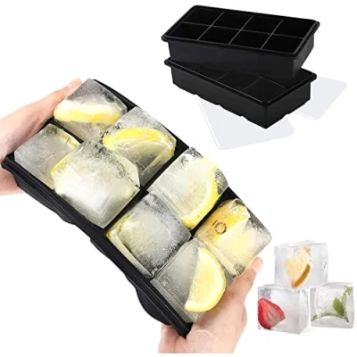Imagen de LessMo XXL Cubitera de Silicona con Tapa I Bandeja Hielo Paquete Doble Bruto 5x5cm (2 Inch) Cubos 40 260C BPA Free (Negro)