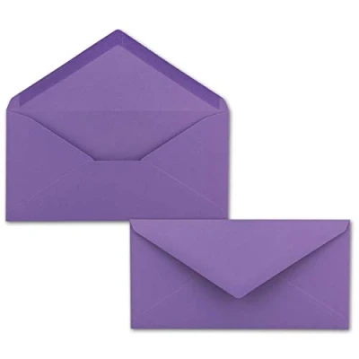 Imagen de 75x Sobres violeta DIN Largo 110 x 220 mm (11 22 cm) Pegamento húmedo sin ventana Ideal para tarjetas de invitación Serie FarbenFroh