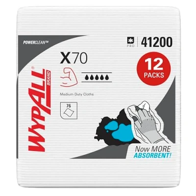 Imagen de WypAll X70 Paños de Limpieza 8387, Plegados, 1 Capa, Fuertes y Resistentes, 12 Paquetes x 76 (912 total)