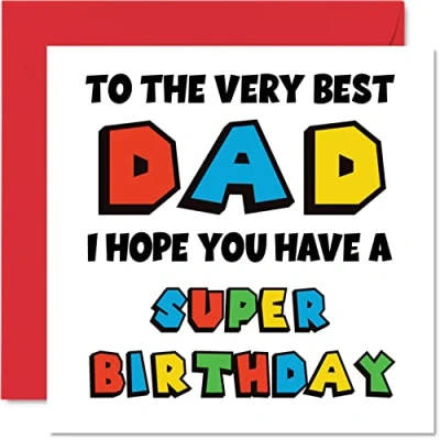 Imagen de Divertidas tarjetas de cumpleaños para papá, súper cumpleaños, tarjeta feliz papá hijo e hija, regalos videojuegos, 145 mm x mm, felicitación
