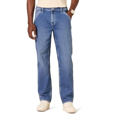 Imagen de Amazon Essentials Vaquero de Carpintero Ajuste Holgado para Ropa Trabajo Hombre, Lavado Medio, 28W / 32L