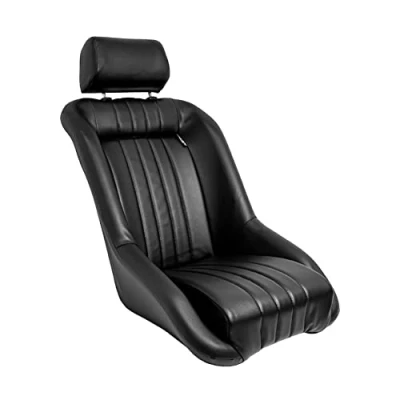 Imagen de AUTO STYLE Asiento Deportivo &#039;Classic&#039; Cuero Artificial Negro Respaldo Fijo + Cabezal incl. Correderas
