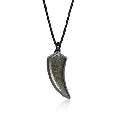 Imagen de COAI Collar con Colgante Diente de Lobo Obsidiana Dorada Piedra Natural para Hombre y Muejres