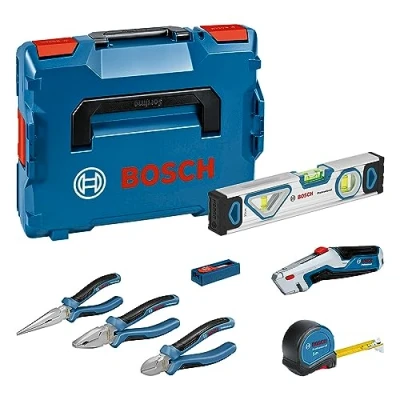 Imagen de Bosch Professional set de 13 herramientas manuales (incl. 2 alicates, 1 cúter, cinta métrica, nivel 25 cm, navaja, 10 hojas repuesto, en L BOXX)