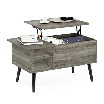 Imagen de Furinno Mesa de Centro Jensen Lift Top con Patas Madera, ingeniería, Gris Roble Francés, 48.01 (D) x 89.99 (W) 47.60 (H) cm