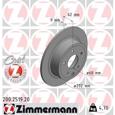 Imagen de ZIMMERMANN COAT Z 200.2519.20 Disco de freno 292 9 6/5 5 114 macizo revestido NISSAN: Qashqai / Qashqai+2 I, Juke, Pulsar Hatchback