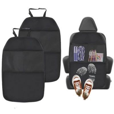Imagen de AiQInu 2 Piezas Protector Silla Coche, Protectores de Asiento Coche niños Organizador Impermeable Antisuciedad para Bebés Cachorro(Negro)