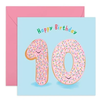 Imagen de CENTRAL 23 tarjetas de cumpleaños 10 años para niños y niñas, dona años, hito diez dona, tarjeta feliz niños, regalos hijo, hija, sobrina,