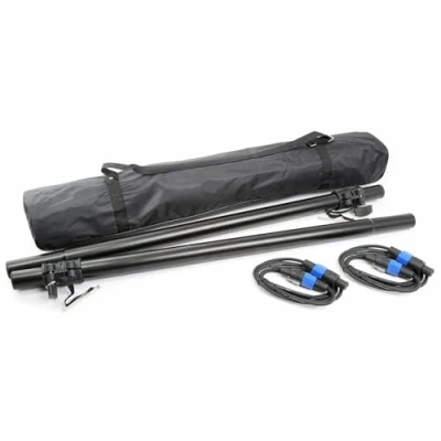 Imagen de Vonyx LST06 Tubos robustos para Altavoz Ajustables, unir subwoofer a satélite sin Rosca, Incluye Bolsa de Transporte y 2 Cables speakon 3 Metros, Altura mínima 75cm máxima 115 cm