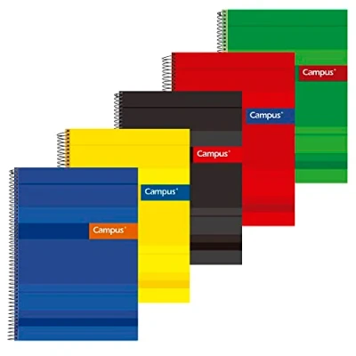 Imagen de Campus Cuadernos A4 Cuadrícula 4mm, Tapa Extradura, 80 hojas, Pack de 5 blocs perfectos para uso escolar, oficina y hogar, Colores Surtidos (5 unidades)
