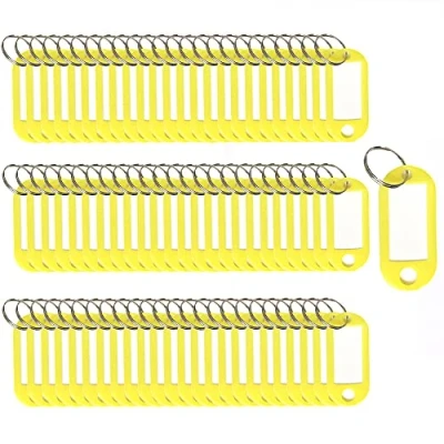 Imagen de etiquetas clave 100 piezas llaveros de identificación nombre equipaje con anillo dividido llavero (amarillo)