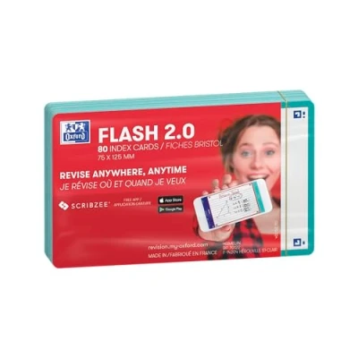 Imagen de OXFORD Flash 2.0 80 enchufes Bristol Cards 7,5 x 12,5 cm Fondo blanco liso, marco verde menta