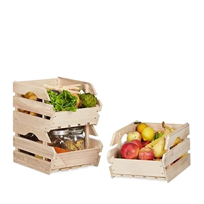 Imagen de Relaxdays, 3 Uds, Marrón Cajas apilables de Madera, Universal, para Transporte, Resistentes, 20x27,5x38 cm, Papel,