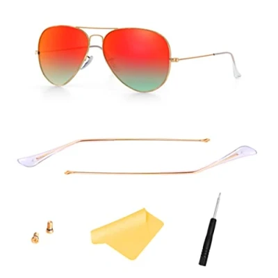 Imagen de FOOUS puntas de repuesto para lentes sol Ray Ban Aviator RB3025, Brazos (dorados) y patillas (transparentes), Common