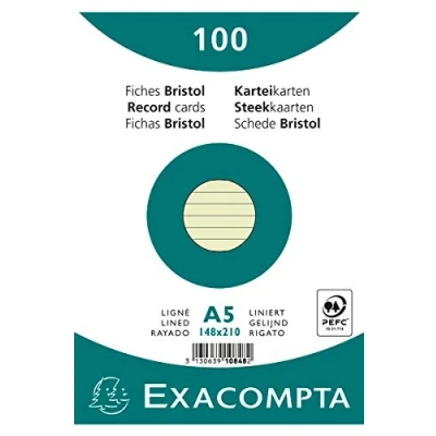 Imagen de Exacompta 10848SE 100 fichas rayadas sin perforar retractiladas compatibles con impresoras inkjet, láser y fotocopiadoras formato 148 x 210 mm color verde