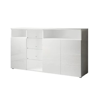 Imagen de MB Muebles Bonitos Aparador salón Ancho 150 x Alto 82 Profundo 40 cm Moderno Color Blanco con Acabado Brillo 3 Puertas LED Mueble TV Comedor Modelo Clark L