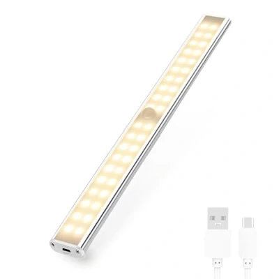 Imagen de Luz Armario 40LED con Sensor de Movimiento, Banda Magnética, Batería Recargable por USB Cable Incluido. Barra Nocturna Cálida 30CM Multiusos Armario, Cocina, Pasillo, Baño, Escalera.